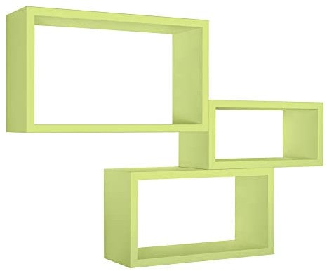 MODULARREDO | Set di 3 Mensole da Muro, Libreria Sospesa, Scaffale Parete, Verde, 45x27x15.5 cm, 40x22x15.5 cm e 35x17x15.5 cm, Kit Tasselli Incluso - Made in Italy