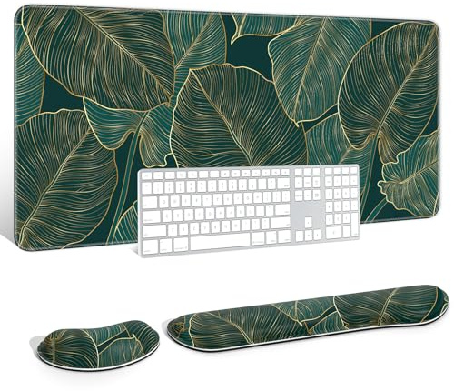 Auhoahsil Grand Tapis de Souris avec Repose-Poignets pour Clavier et Souris, Support de Poignet épais et Doux en Mousse à mémoire de Forme, Grand et Long, 90,2 x 40,9 cm, pour Ordinateur de Jeu de