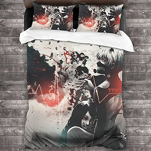ANSSON Anime Bettwäsche 135x200cm Tokyo Ghoul Mikrofaser Bettbezug Mit Reißverschluss,Kaneki Ken Fanartikel Bettwäsche-Sets Kissenbezug (Single 135x200, Ghoul1)