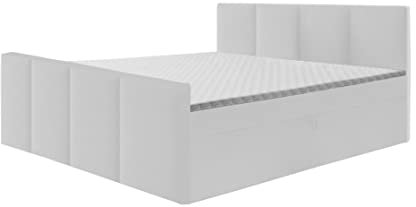 Generisch Modernes Boxspringbett Star mit Fußtei Bett im Schlafzimmer Doppelbett Bettkästen (180 x 200, Weiß Kunstleder - Madryt 920)