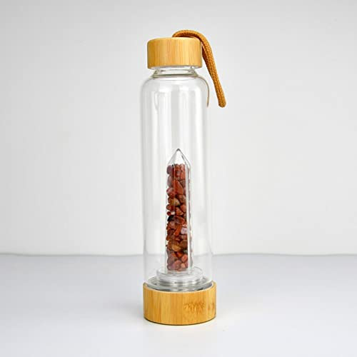 BiiKoon Healing Crystal Water Bottle,550ml Gemstone Infused Energy Water Bottle Natural Quartz Gravel Sport Drinks Bottle Removable Crystal Quartz Glass Cup (Color : Southern Red Agate, Size : 550ml)