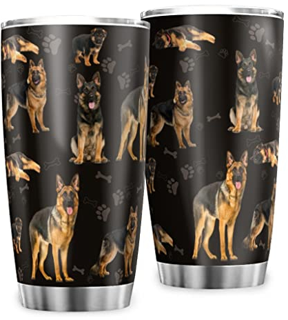 MYSLC Reisebecher Kaffeebecher Deutscher Schäferhund schwarz Thermo Becher Edelstahl Doppelwandige Vakuum Tassen Becher mit Deckel Reiseflasche Isolierbecher White 600ml