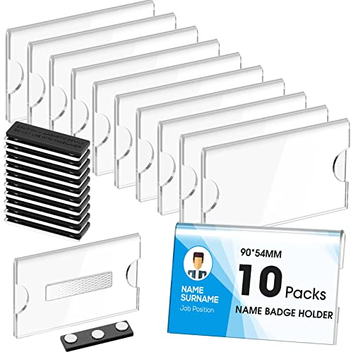 Faccito Magnet Namensschild Halter 90 x 54 mm Horizontaler Ausweishalter für Kleidung DIY Magnetische ID Kartenhalter Klares Acrylschild Anzeigehalter Druckbares Namensschild für Schule (10 Stück)