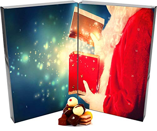 Hallingers Santa - Adventskalender Pralinen Geschenk handmade teils mit Alkohol aus Edelkakao Schokolade (Box) - Geschenk im Sommer & als perfektes Grillgeschenk | Glückwunsch Chanukka Freundschaft Ge