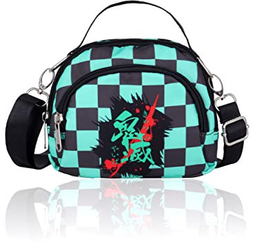 Roffatide Anime Demon Slayer Crossbody Tasche Kamado Tanjirou Kleine Umhängetasche Sling Bag Grün Crossbody Geldbörse Brieftasche Handtasche