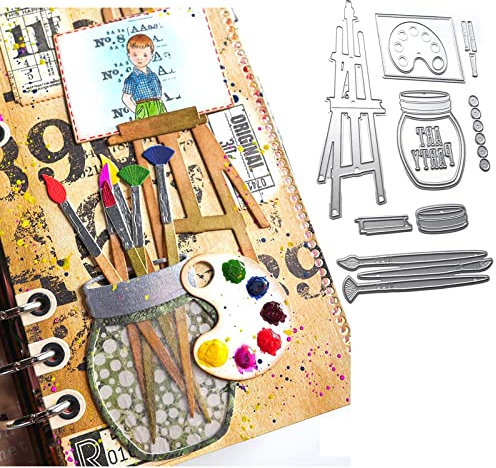 Kunst Party Stanzformen für Kartenherstellung Staffelei Palette Glas Farben Pinsel Metall Stanzformen für DIY Scrapbooking Papier Handarbeit Handwerk Scrapbooking Zubehör Prägeschablone Stanzschablone