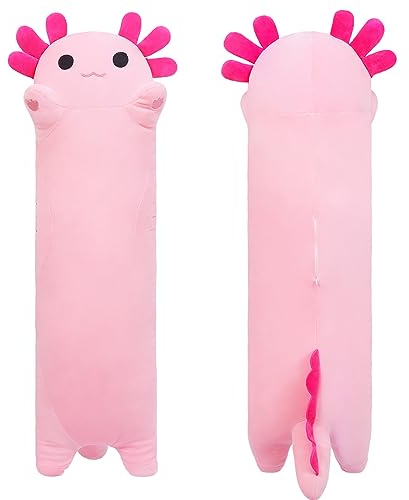 SNOWOLF Gefüllte Axolotl Lange Kissen Plüsch Tier Spielzeug Weiche Kawaii Stuff Kuscheltier Spielzeug Entzückende Umarmung Kissen für Kinder (50cm, rosa)