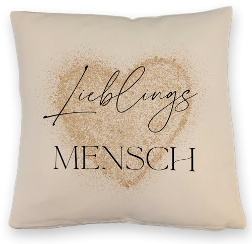 speecheese Lieblingsmensch Kissen mit Leinenoptik in Gold Valentinstag für Ehefrau Kissen mit Leinenoptik mit Herz Ehe DekoKissen mit Leinenoptik Motiv romantische Liebesbotschaft bedrucktes