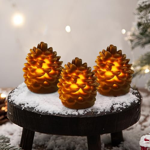 LED Kerzen Weihnachtsdeko Tannenzapfen Elektrische Weihnachtskerzen Candle Beleuchtung Für Innen, Fenster, Tisch (B 3 Stück)