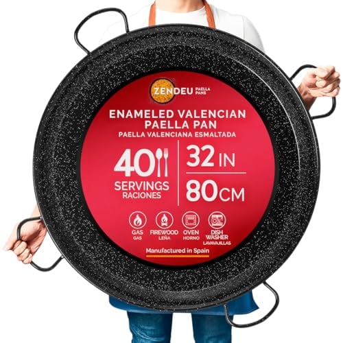 ZENDEU Enameled Paella Pan (Carbon Steel, 32 in - 80 cm (40 Servings) (4 hangers))