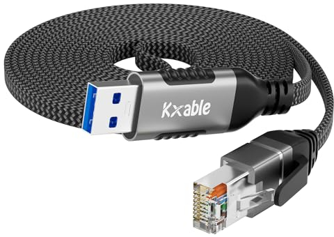 Cable plano USB a Ethernet de 10 pies, cable delgado USB 3.0 A a RJ45, conectado directamente, aluminio, trenzado, OFC, cable de red USB a RJ45 Gigabit LAN para laptop, PC, Switch y más, diámetro