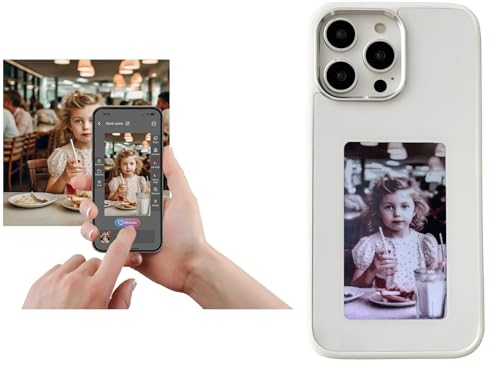 YATUO DIY E-Ink Handyhülle für iPhone 14 Pro, Bedienung Smart Photo Rückprojektion, Customiza Handyhülle, zeigt Fotos sofort auf dem Tintenbildschirm an, personalisieren Sie Ihre Handyhülle, Weiß