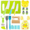 20 Pcs Kids knife set for Chopping Toy Kitchen Accessorieswith Kids Knives Cutting Board Fruit Molds Slicer Sandwich Cutter Peeler Wood Knife Spatulas Brush Sleeves Apron Kids Mini Chef Cooking Set
