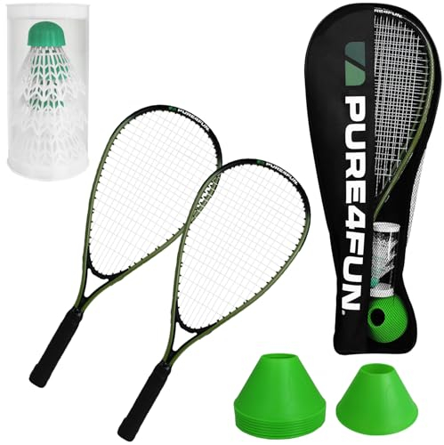 Badminton Schläger und Federball mit Tasche Grün Badmintonset Federballset Speed