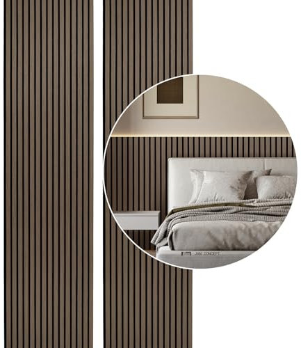ISOISL Akustikpaneele Wandpaneele Holz 1,44㎡ - 2er Set 120x60cm Lamellenwand Wandverkleidung Holz Natürliche Walnuss für Klavierstudio,Tonstudio,Schlafzimmer,Bar,KTV