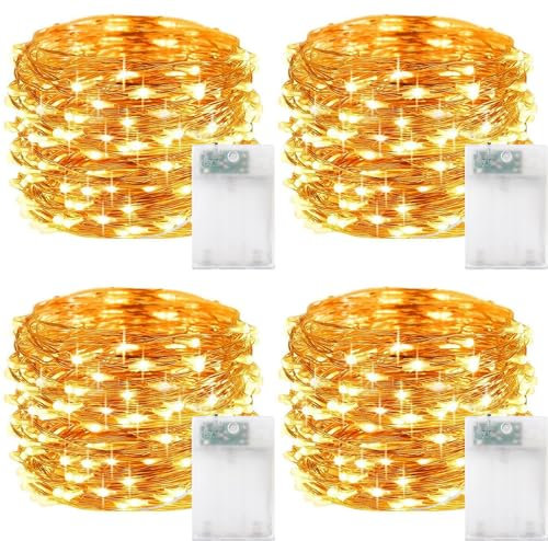 ZPQAODI 4 Stück LED Lichterkette Batterie, 5M, 50LED Lichterkette,Kupfer Drahtlichterkette,Lichterketten Weihnachten,DIY Lichterkette Draht für Außen Innen und Außenbereich Weihnachtsbaum Deko