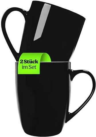 KONZEPT Kaffeetassen Set 2er, schwarz Tassen aus keramik, Teetase 300 ml mit Henkel ideal für Kaffee, Tee, Milch, Schokolade
