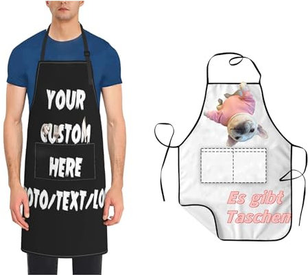 Personalisierte Schürze Mit Foto Bild Text Name Logo Küche Verstellbarer Latzriemen Koch Schürze Einzigartiges Geschenk Für Frauen Männer Individuelle Koch Schürze Wasserdicht Unisex (A)