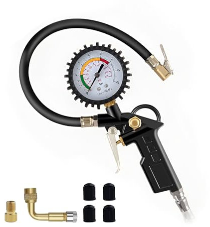 Digitaler Reifendruckprüfer, Luftdruckprüfer Manometer, Reifenfüller Multifunktional, 220PSI 0-15 bar mit Ventil Kern Werkzeug, Druckluft Kompressor Zubehör Manometer, für Auto Motorrad Lkw PKW
