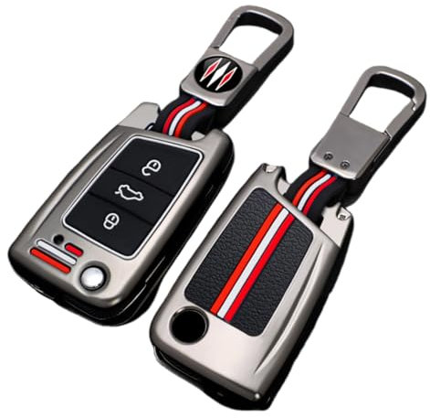 Happyit Coque de protection pour clé de voiture Compatible avec VW Volkswagen Golf 7 MK7 Tiguan MK2 For SEAT Ateca Leon FR 2 Ibiza Skoda Octavia 3 Boutons (Mat+Boucle carrée)