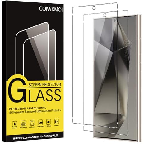 Coiwxmoi Vetro Temperato per Samsung Galaxy S24 Ultra Pellicola Protettiva 2 Pezzi Durezza 9H Anti-Graffio Anti-impronte Ultra Trasparente Senza Bolle Vetrino Protezione Schermo per Galaxy S24 Ultra