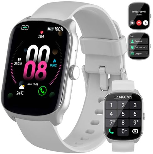 Smart Watch for Men Women, 1.95 Curved Screen Smartwatch with Heart Rate Sleep Monitor, Fitness Watch with 110+ Sports Modes, IP68 Waterproof Fitness Tracker for iOS/Android, Bright Silver