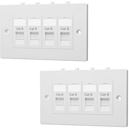 FGB Ethernet Faceplate Wall Plate, Double Socket Quad Port RJ45 Wall Socket for CAT6/CAT5E/CAT5 Network Cable with Keystone Jacks, 2 Pack