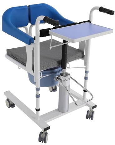 banborba Patientenlifter-Transferstuhl, Hydraulischer Patientenlifter-Rollstuhl, Höhenverstellbar Toilettenstuhl für Senioren mit Rollen, Transfer-Pflegestuhl mit 180° Geteiltem Rückenlehne (Blau)