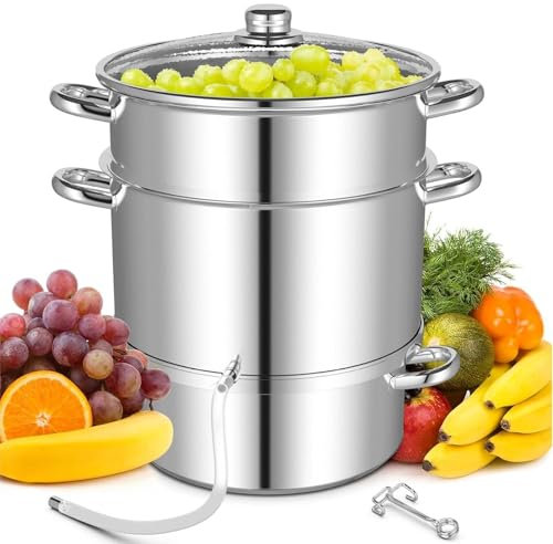 WXFKLDJ Estrattore di Succo A Vapore per Inscatolamento, 11 Litri di Frutta E Verdura A Vapore con Coperchio in Vetro Temperato, Estrattore A Vapore in Acciaio Inossidabile per Marmellata, Succo