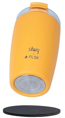 silwy® Magnet-Thermobecher TO GO SUNRISE mit Metall-Nano-Gel-Pad. Standfester Cup, der nicht umfällt: Magnetboden und flexibles Pad als Gegenpol ziehen sich an. Für Camping, Boot, Zug, Auto (orange)
