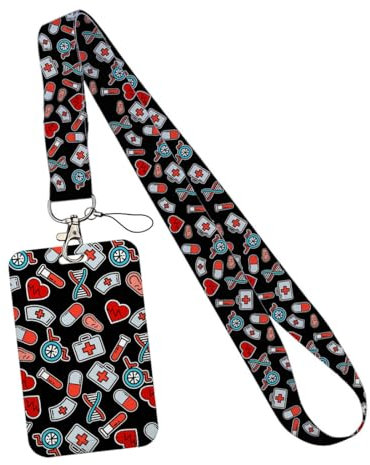 JEYORZY Porta badge identificativo con cordino staccabile per, Porta Badge con Cordino Porta Badge da Collo per ID Cards e Cellulare per Medico Infermiera Ufficio Scuola Donna Uomo(Nero)