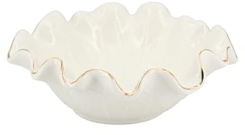 ALIWINER 8 Inch Small Lotus Ceramic Decorative Bowl, about15 oz Capacity, Modern Ruffle Lotus Leaf with Gold TrimDesign,Decorative Centerpiece for Entryway Tables, Coffee Tables,Kitchen Counters
