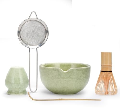 DiDiBirDi Matcha Tea Set 5 Pcs,Matcha Whisk Set,Japanese Matcha Traditional Starter Set,Matcha Bowl,Matcha Whisk (Chasen), Scoop (Chashaku),Whisk Holder,Stainless Steel Sifter