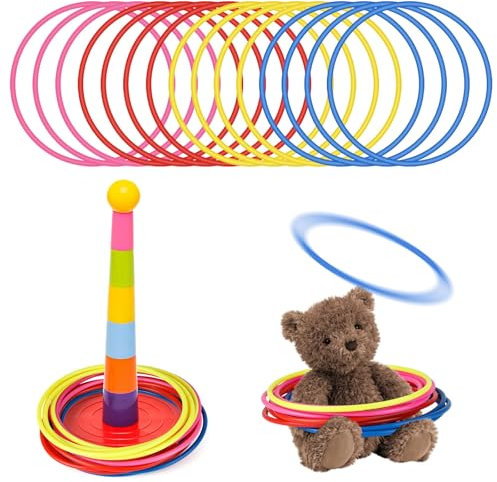 15 Stück Wurfringe, 13cm Kunststoff Toss Ringe Set für Ring Toss Spiel in 4 Farben, Ring Toss Spiel Kinder Bunt Koordinationsringe, Ringe Werfen für Party Favor Spiele, Karneval, Garten