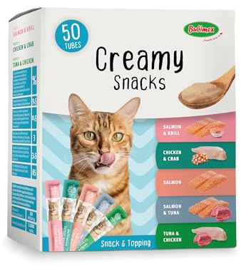 Bubimex Creamy Snacks Multipack - Slickkrämer för katter - slät, smidig och aptitretande textur - stimulerar aptiten och främjar hydrering - 50 x 15 g