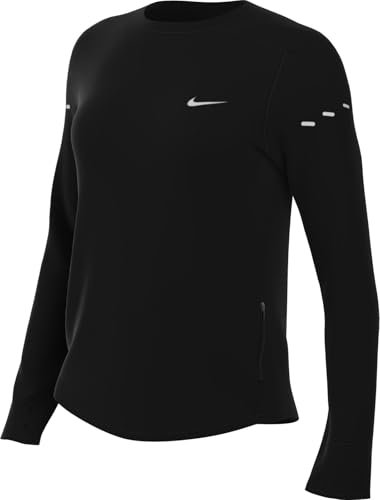 Nike Maglia Girocollo da Running A Manica Lunga Dri-Fit UV Swift– Donna, Black/Reflective Silv, HQ0503-010, L