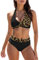 bikini damen set mit bügel,Bikini Damen Bauchweg Zweiteiliger V Ausschnitt - Zweiteiliger Badeanzug überkreuztes Blumenmuster Bademode Bauchkontrolle Bikini Oberteil + Bikinihose Damen Sets Schwarz S