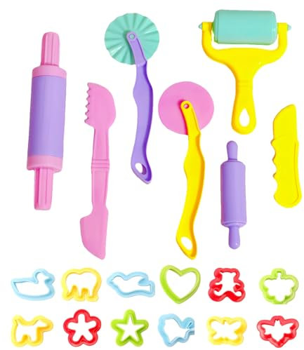 19Pcs Playdough Set | Play Doh Accessories Kit for Modelling, Play Dough Tools, Playdough Accessories, Playdough Cutters Clay Roller and Modeling toolsCreative Fun & Learning | Assorted Colours