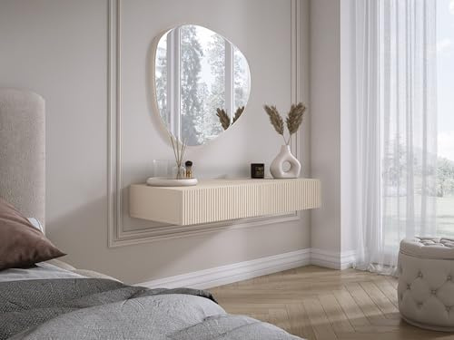 3xE Living Hängender Schminktisch mit Zwei Schubladen, geriffelte Front - Kaschmir, 100 x 40 x 16 cm