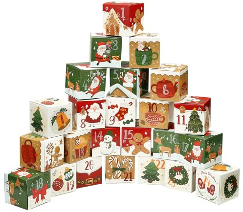 LEMESO Adventskalender zum Befüllen Boxen 24 Adventskalender Schachteln Weihnachtskalender mit 24 Zahlenaufkleber zum Basteln Geschenkboxen Karton (6x6cm)