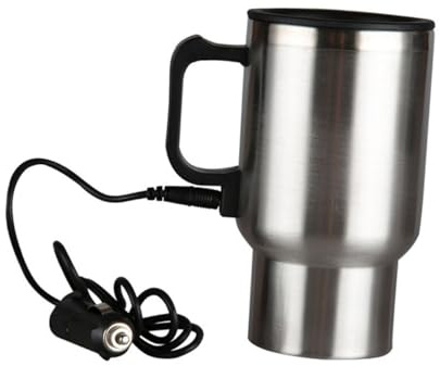 TOGEVAL Electric Heating Cup for Car Plug in Rapid Heating Vacuum Flask with Shockproof Base Insulated Portable Travel Mug for Tea Food and Hot Drinks