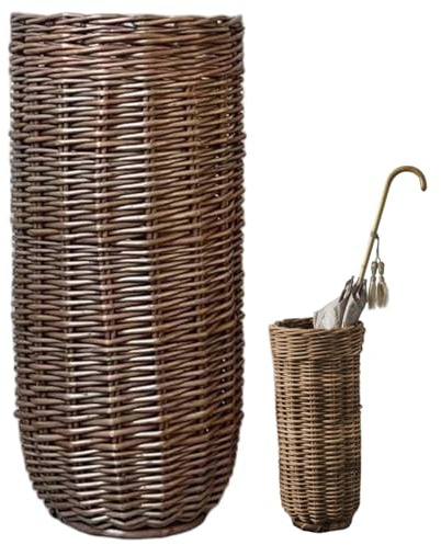 Obelunrp Porte-Parapluie pour entrée, 10x10x22 Pouces de rotin Tissage de Panier Parapluie avec Plateau à Goutte, Porte-Canne Marche Portable pour du Bureau à Domicile pour l'entrée