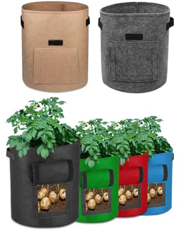 Pqahffowr 6 PCS Potato Growing Bags, Colorful Plant Growing Bags, Gardening Vegetables, Non-Woven Fabric Peanut Seedling Bags,As Shown