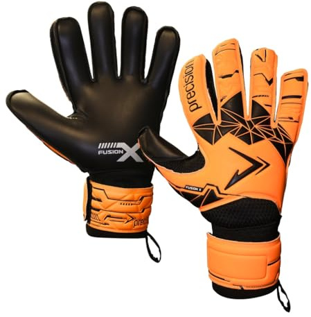 Precision Training Fusion X Flat Cut Essential Football Kid's Goalkeeper Gloves, Fluo Orange, 3