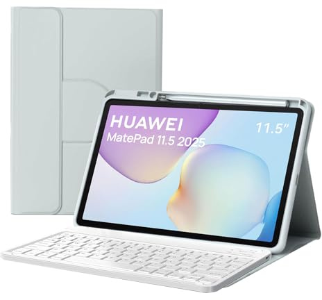 HLTOOP Teclado Español Ñ para Huawei MatePad 11.5 2025, Funda Magnética Giratoria de 360° con Portalápices, Teclado Bluetooth Desmontable,Gris