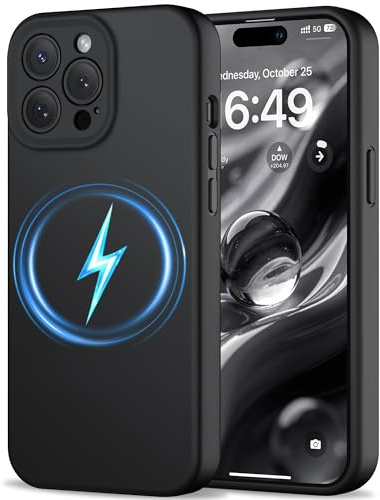 HOOMIL Hülle für iPhone 14 Pro Max, Vollständiger Kameraschutz, Kompatibel mit Magsafe, Flüssigsilikon mit Seidig-Weicher Haptik, Militärischer Stoßschutz Handyhülle - Schwarz