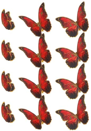 VILLFUL Lot de 12 Stickers Muraux Décoratifs 3D Roses Rouges à Effet Doré Autocollants Amovibles en Papier pour Décoration Murale Romantique Saint-Valentin pour Chambre et Salon