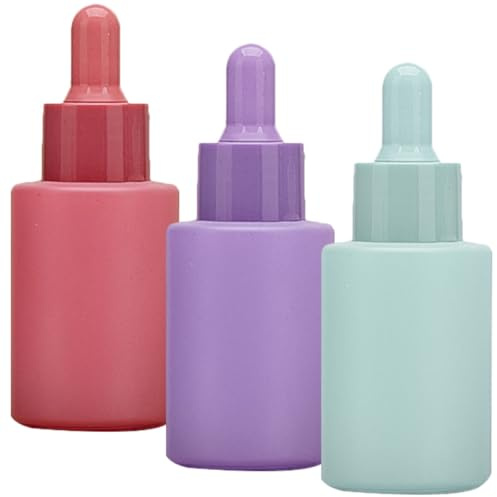 HOMSFOU 3pcs 30ml Glass Dropper Bottles Essential Oil Sub Bottles with Pipette Portable Leak-proof in Pink Blue and Purple