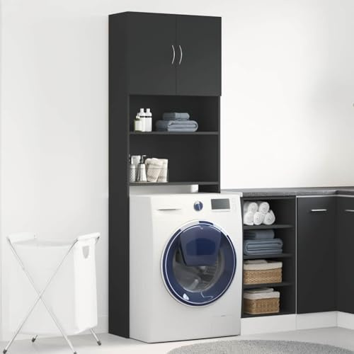 Meuble de machine à laver noir 64x24x190 cm bois d'ingénierie,Accessoires pour appareils électroménagers,Accessoires pour appareils de blanchisserie,Accessoires pour lave-linge & sèche-linge,862390
