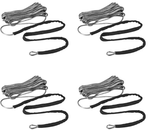 YGBWAOV 4X Corde de Câble de Ligne de Treuil Synthétique de 3/16 Po X 50 Po 7700LBs avec Manchon de Protection pour UTV (Gris)